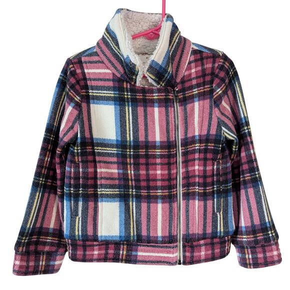 Arizona Jean Co Y2K Pink Plaid Fleece Lined Asymmetrical Zip Up Coat Size 4 - Picture 1 of 7